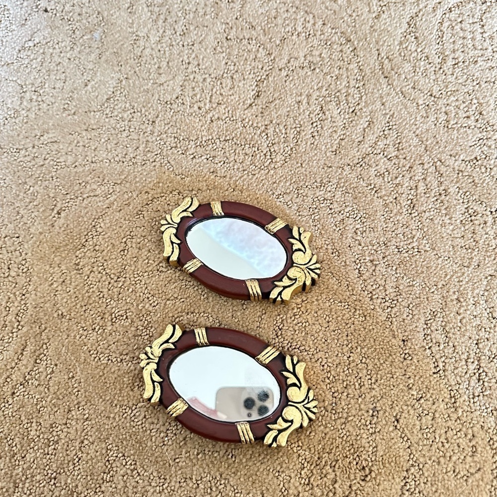 Vintage ItalianStyle Mini Oval Mirrors (Set of 2) – Ornate Gold & Mahogany Look - Picture 6 of 9
